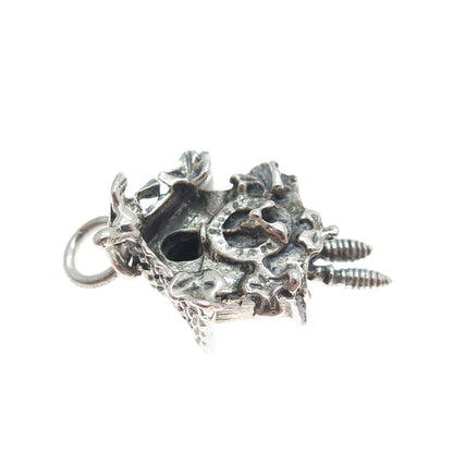 DANECRAFT Sterling Silver Antique Cuckoo Clock Oxidized Minimalist Charm Pendant