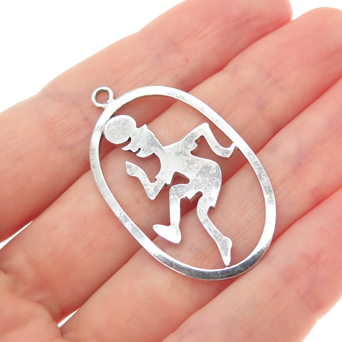 925 Sterling Silver Vintage Football Player Cartoon Character Charm Pendant