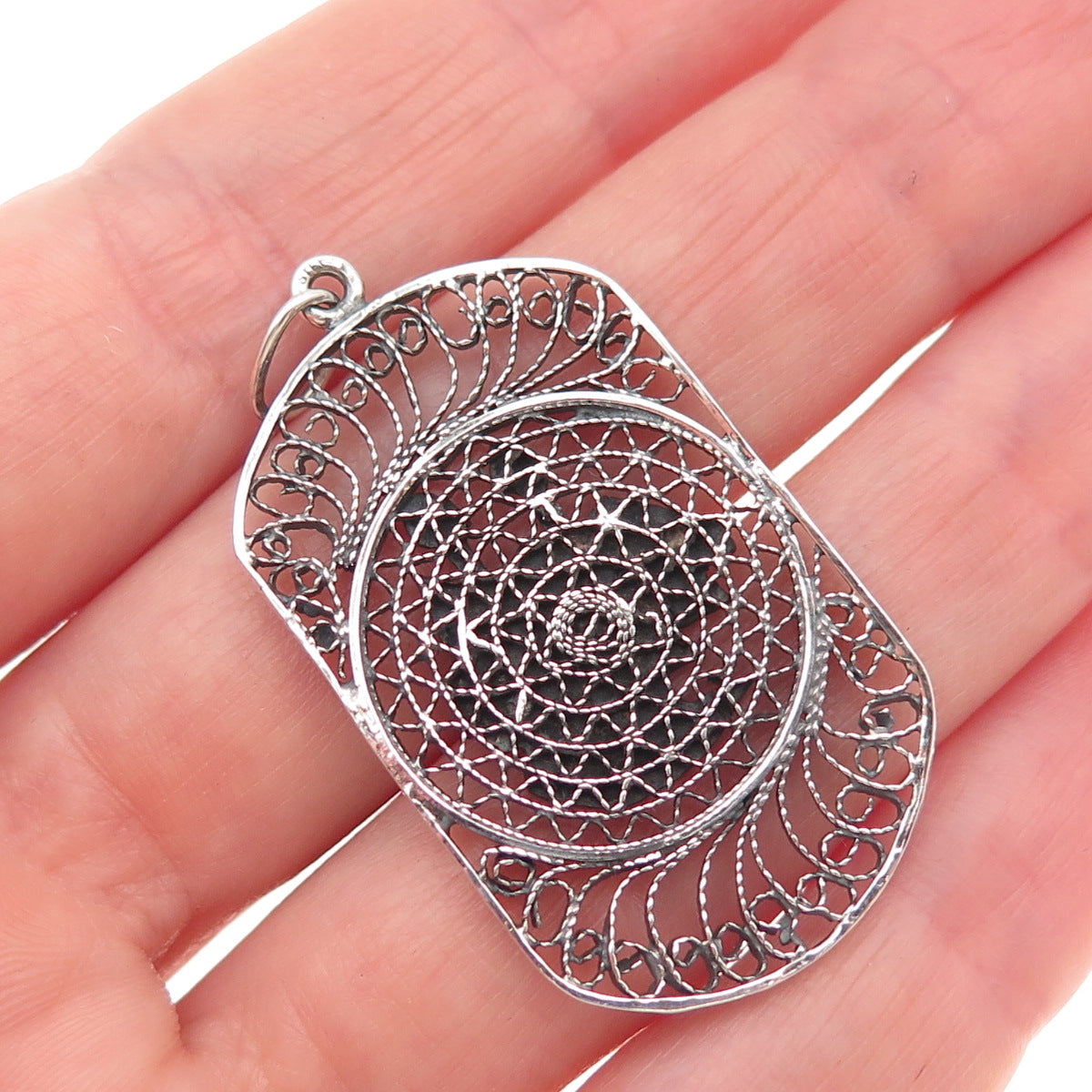 925 Sterling Silver Vintage Egyptian Pharaoh & Pyramid Filigree Charm Pendant