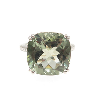 925 Sterling Silver Real Cushion-Cut Green Amethyst Ring Size 7