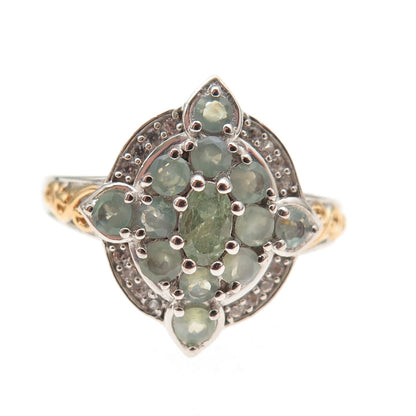 D'Joy 925 Sterling Silver 2-Tone Real Green Topaz & White Topaz Ring Size 8