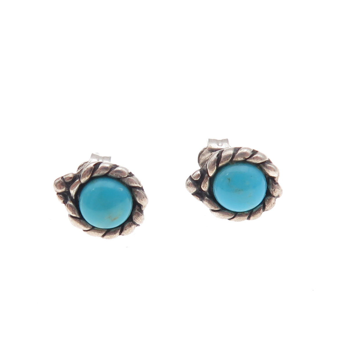 Shube 925 Sterling Silver Vintage Real Turquoise Oxidized Stud Earrings