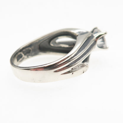 925 Sterling Silver Vintage Round-Cut C Z Modernist Oxidized Ring Size 6