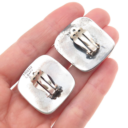 925 Sterling 2-Tone Vintage Mexico Modernist Spiral Oxidized Clip On Earrings