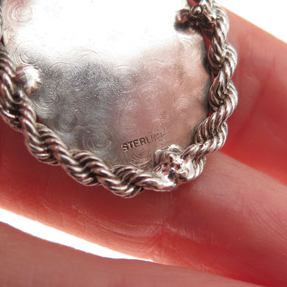 925 Sterling Silver Vintage Oval Tag Twisted Rope Oxidized Charm Pendant