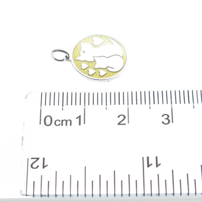 925 Sterling Silver Yellow Enamel Dog & Cat Friendship Minimalist Charm Pendant