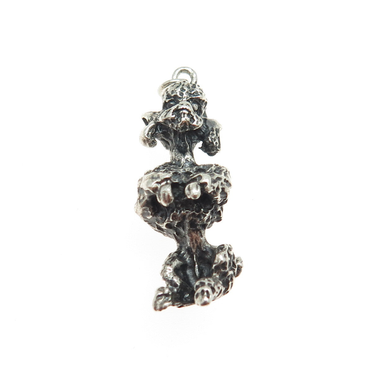 925 Sterling Silver Vintage Poodle Dog Oxidized 3D Charm Pendant