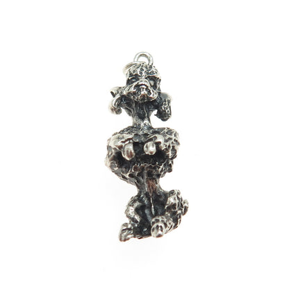 925 Sterling Silver Vintage Poodle Dog Oxidized 3D Charm Pendant