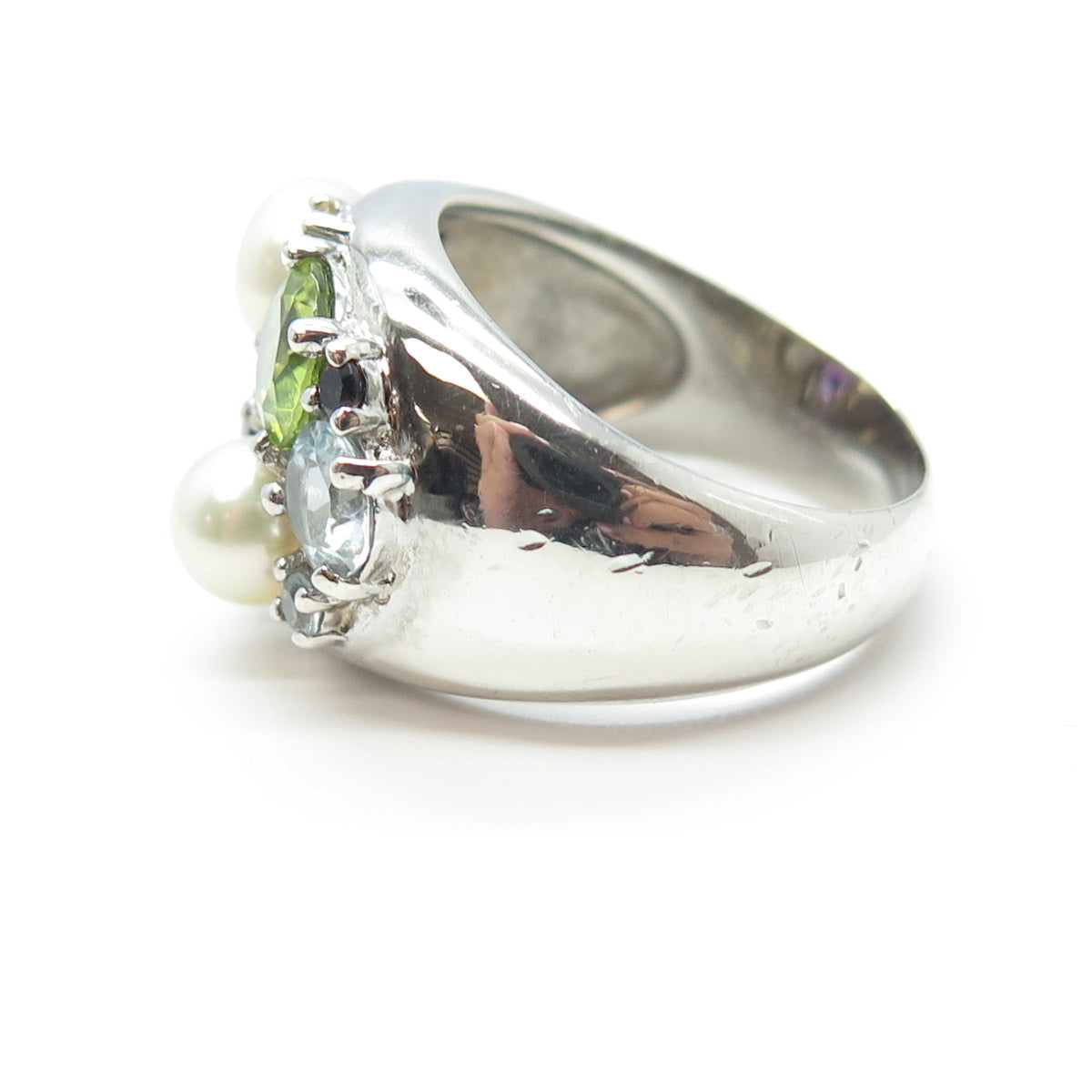 925 Sterling Silver Pearl Amethyst Topaz Citrine Peridot & Garnet Ring Size 7.25