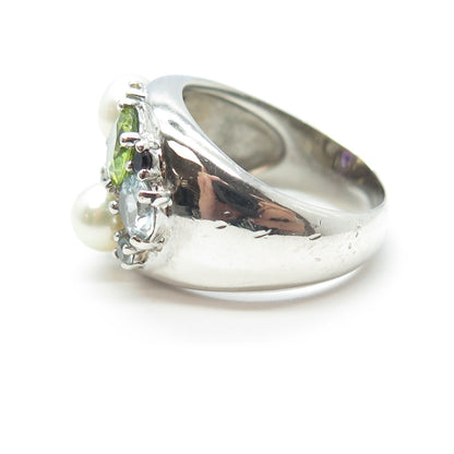 925 Sterling Silver Pearl Amethyst Topaz Citrine Peridot & Garnet Ring Size 7.25