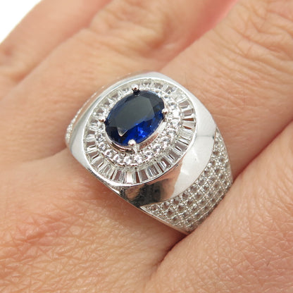 HAN 925 Sterling Silver Lab-Created Sapphire & White Topaz Ring Size 11