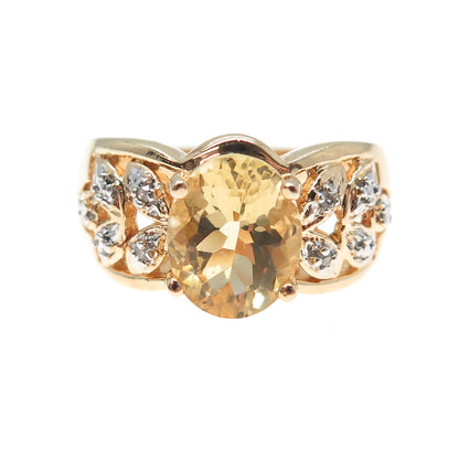 ROSS SIMONS 925 Sterling Silver Gold Plated Real Diamond & Citrine Ring Size 7.5