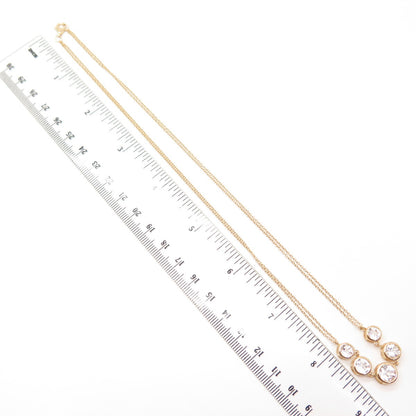 925 Sterling Silver Gold Plated White Topaz Gem 2-Row Rolo Chain Necklace 18"