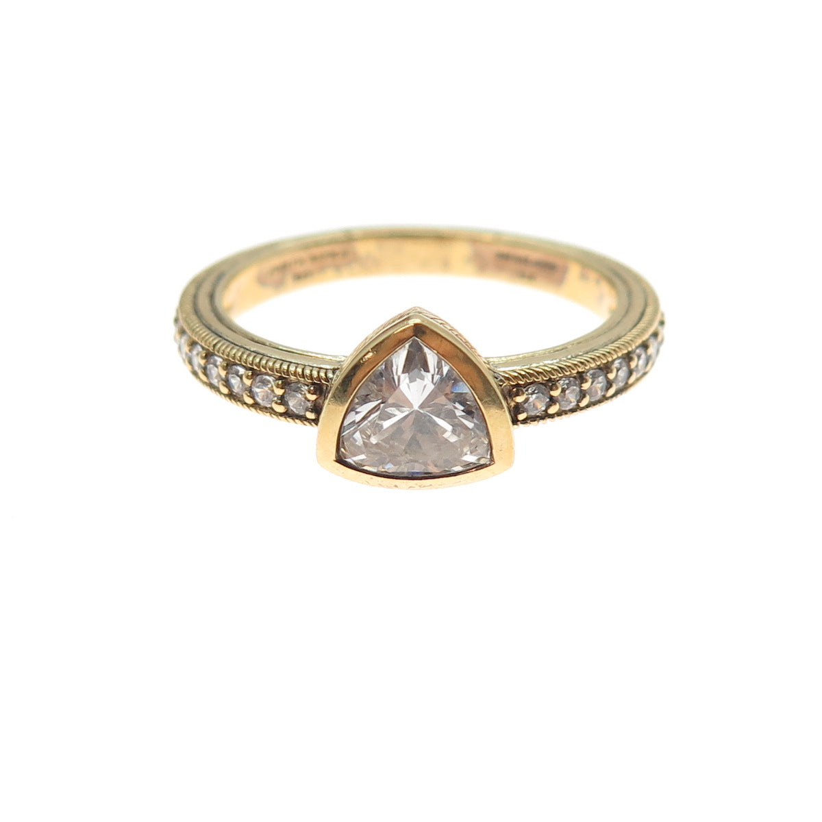 JUDITH RIPKA Sterling Silver Gold Plated Triangle & Round-Cut C Z Ring Size 10