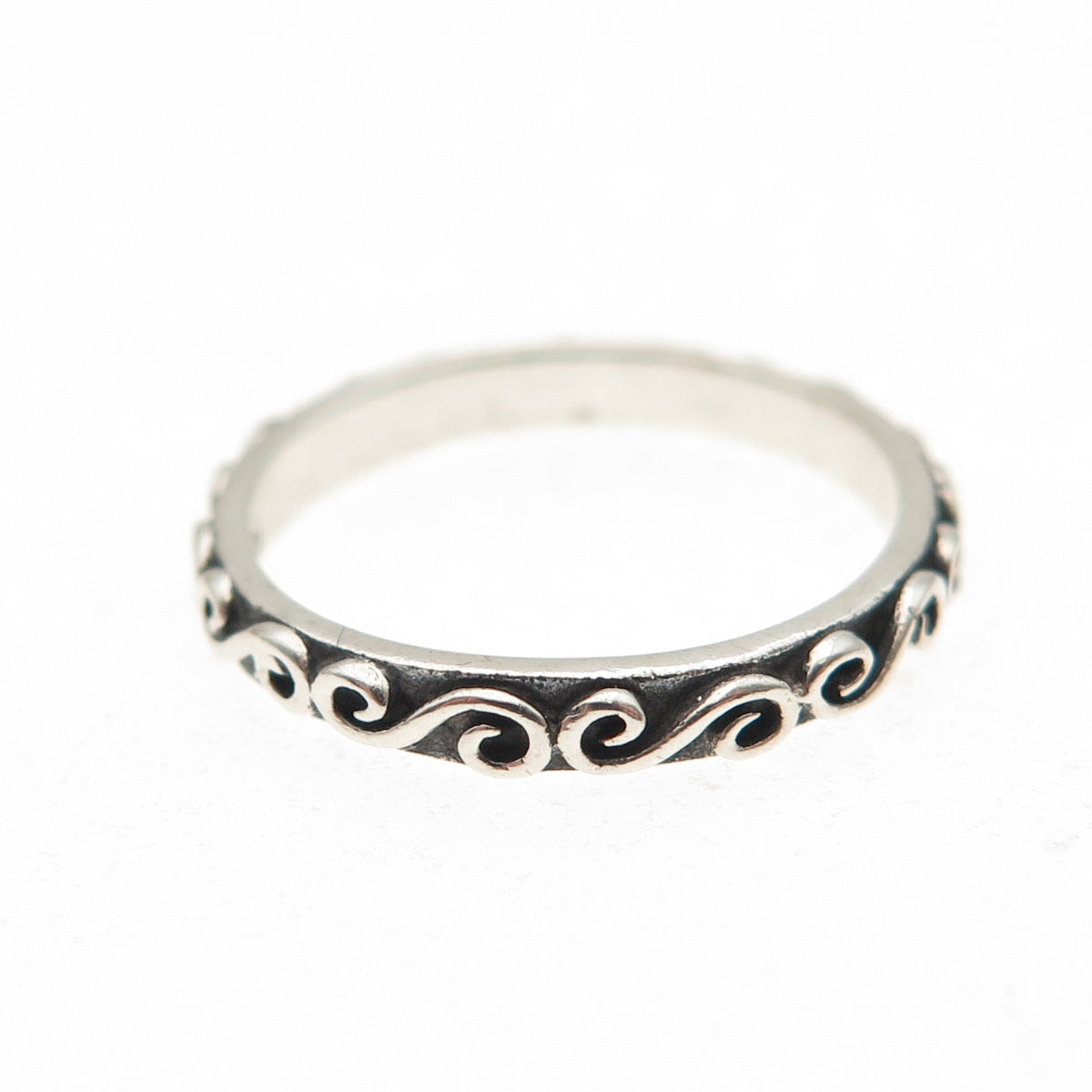 925 Sterling Silver Vintage Swirl Oxidized Stackable Band Ring Size 5