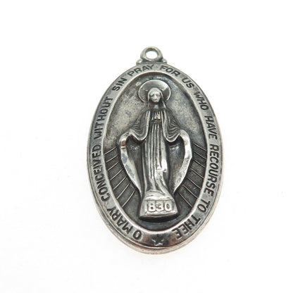 THEDA 925 Sterling Silver Antique Art Deco St. Mary Miraculous Religious Pendant