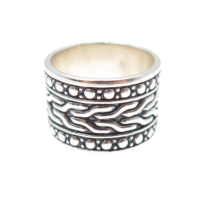 925 Sterling Silver Vintage Modernist Oxidized Wide Band Ring Size 9.75