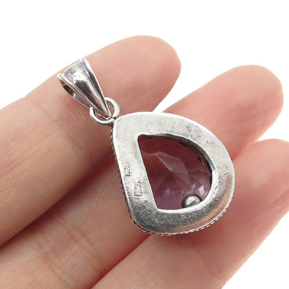 925 Sterling Silver Vintage Real Amethyst Modernist Pendant