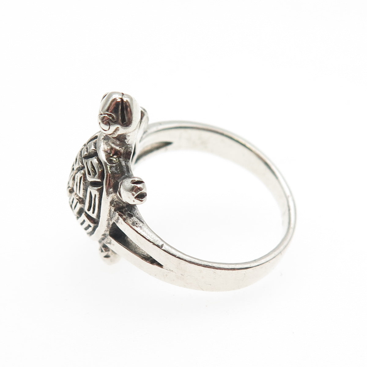 925 Sterling Silver Vintage Turtle Good Luck Oxidized Ring Size 5.75