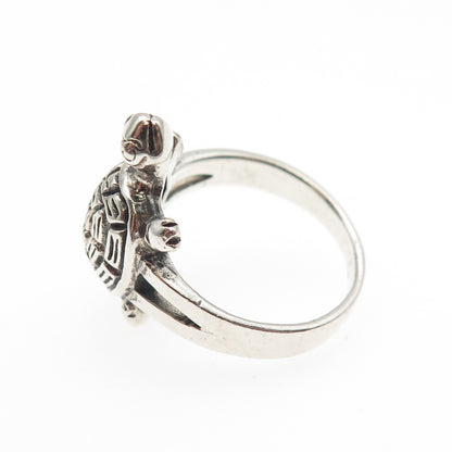 925 Sterling Silver Vintage Turtle Good Luck Oxidized Ring Size 5.75