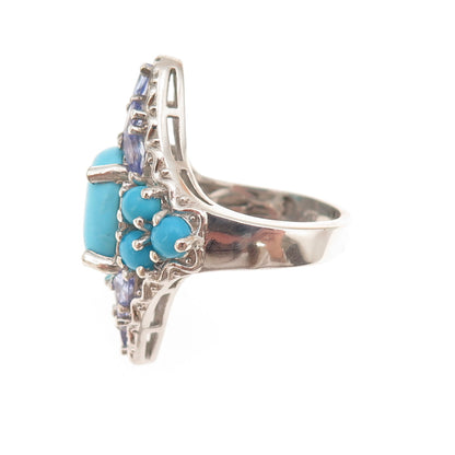 Chuck Clemency 925 Sterling Silver Real Turquoise & Tanzanite Ring Size 8.25