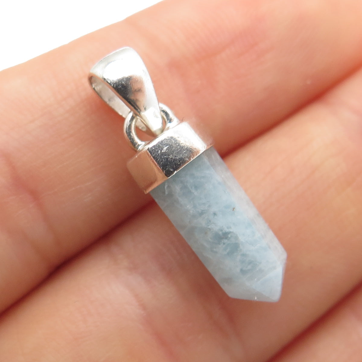 925 Sterling Silver Vintage Real Milky Aquamarine Amulet Charm Pendant