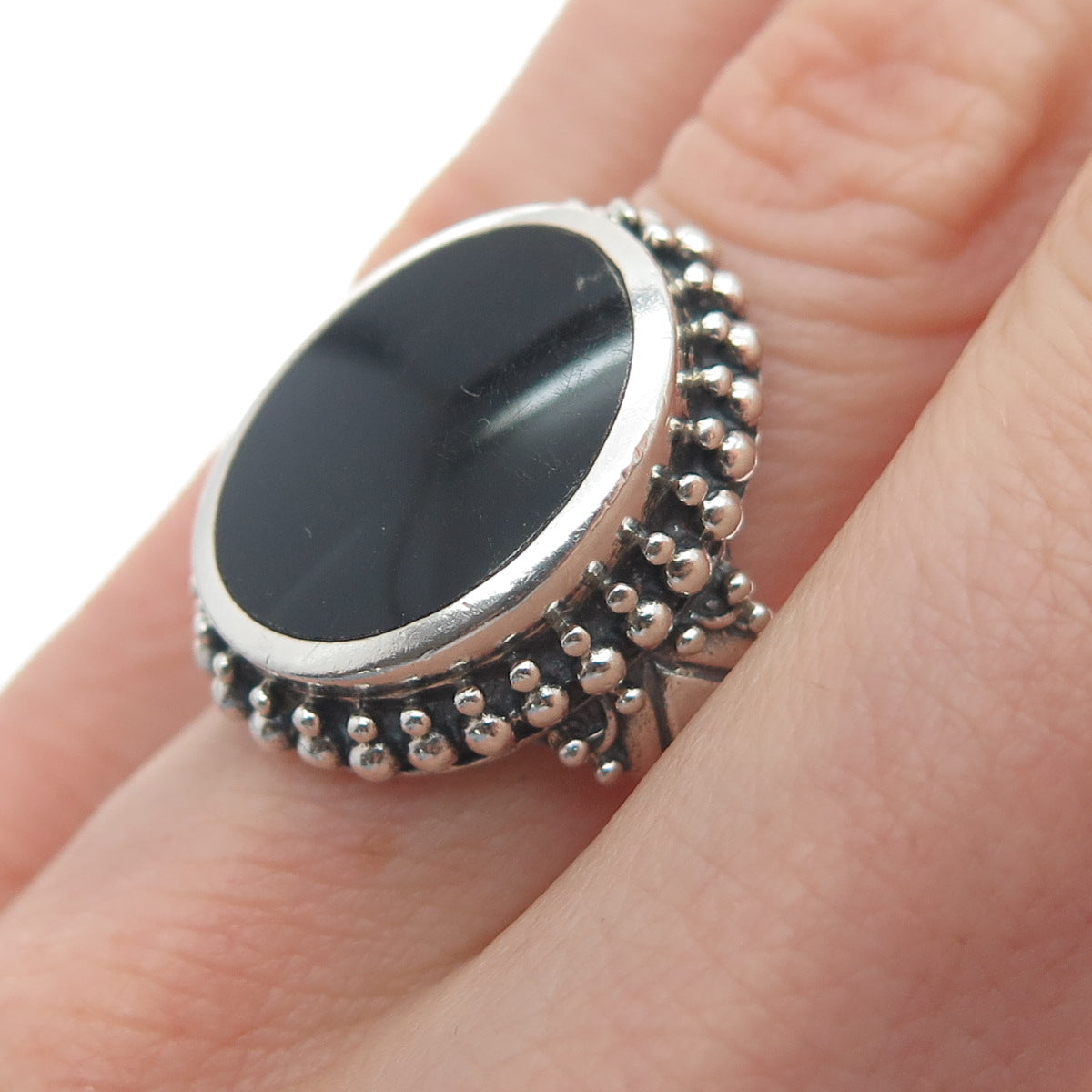 MARK WASSERMAN SAMARA 925 Sterling Silver Vintage Real Black Onyx Ring Size 7.25