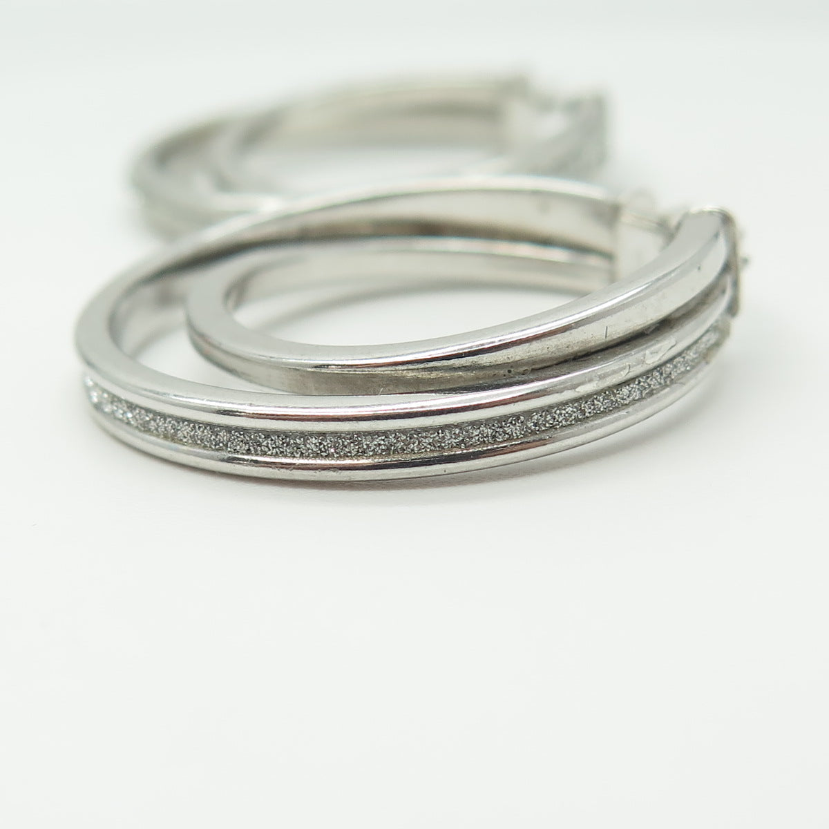 HAN 925 Sterling Silver Diamond-Imitation Multi-Row Hoop Earrings