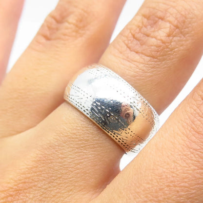 925 Sterling Silver Vintage Etched Band Ring Size 6