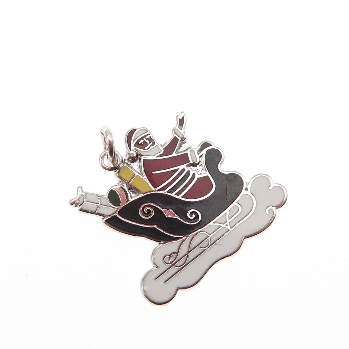 Danecraft Sterling Silver Antique Art Deco Enamel Santa's Sleigh Mini Pendant
