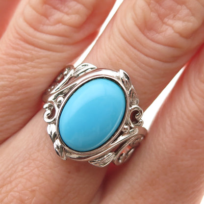 925 Sterling Silver Real Sleeping Beauty Turquoise Floral Ring Size 8
