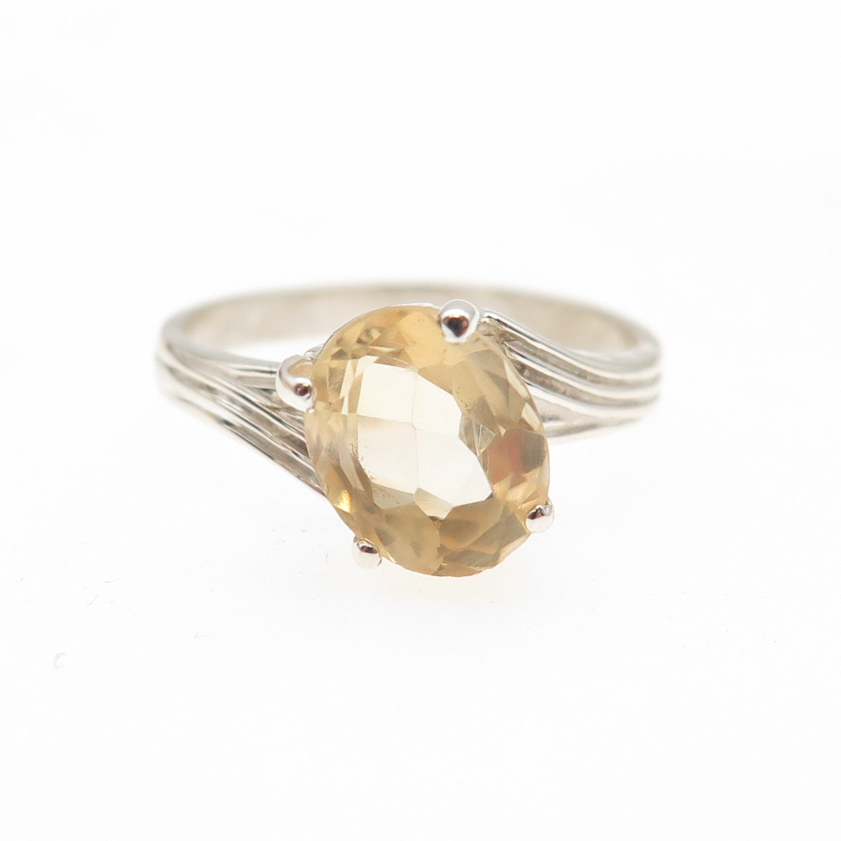 925 Sterling Silver Vintage Real Oval-Cut Citrine Bypass Ring Size 8.75
