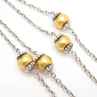 925 Sterling Silver 2-Tone Vintage Ball Station & Rolo Chain Necklace 19"