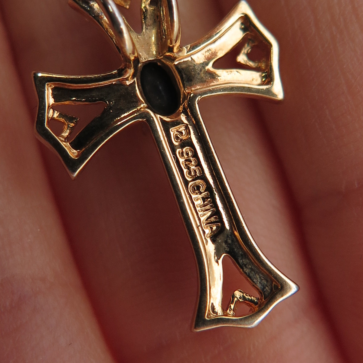 ROSS SIMONS Sterling GP Vintage Real Diamond Accent Sapphire Slide Cross Pendant