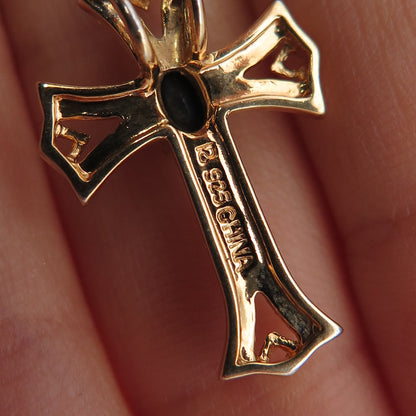 ROSS SIMONS Sterling GP Vintage Real Diamond Accent Sapphire Slide Cross Pendant