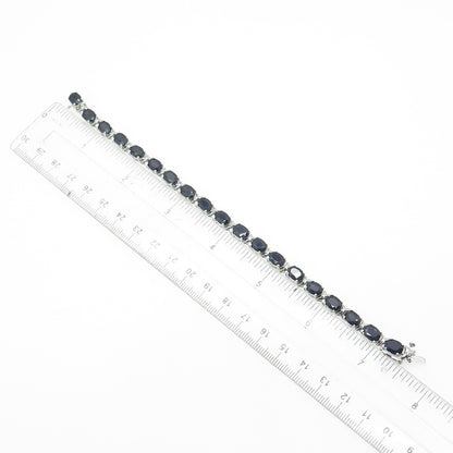 HN HENG NGAI 925 Sterling Silver Real Oval-Cut Sapphire "X" Link Bracelet 7.25"