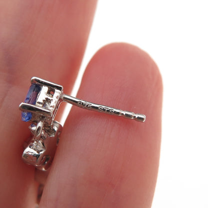 Chuck Clemency 925 Sterling Silver Real Tanzanite & White Topaz Dangle Earrings
