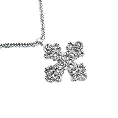 LOIS HILL Sterling Silver Vintage Granulated Cross Spiga Chain Necklace 16-18"