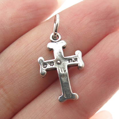 925 Sterling Silver Vintage Cross Oxidized Minimalist Charm Pendant