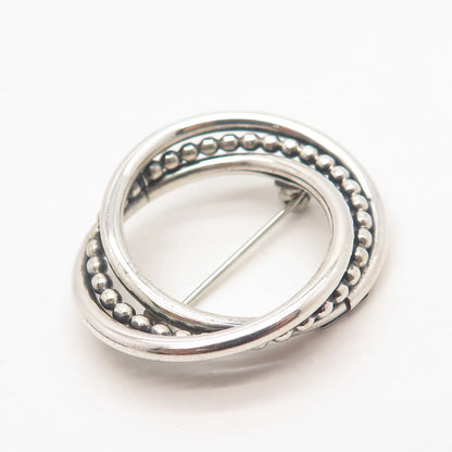 925 Sterling Silver Vintage BEAU Triple Circle Beaded Pin Brooch