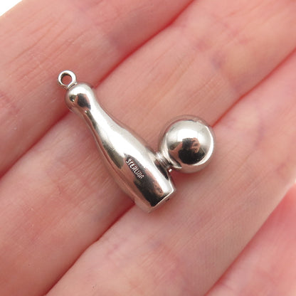 925 Sterling Silver Vintage Bowling Pin & Ball 3D Charm Pendant