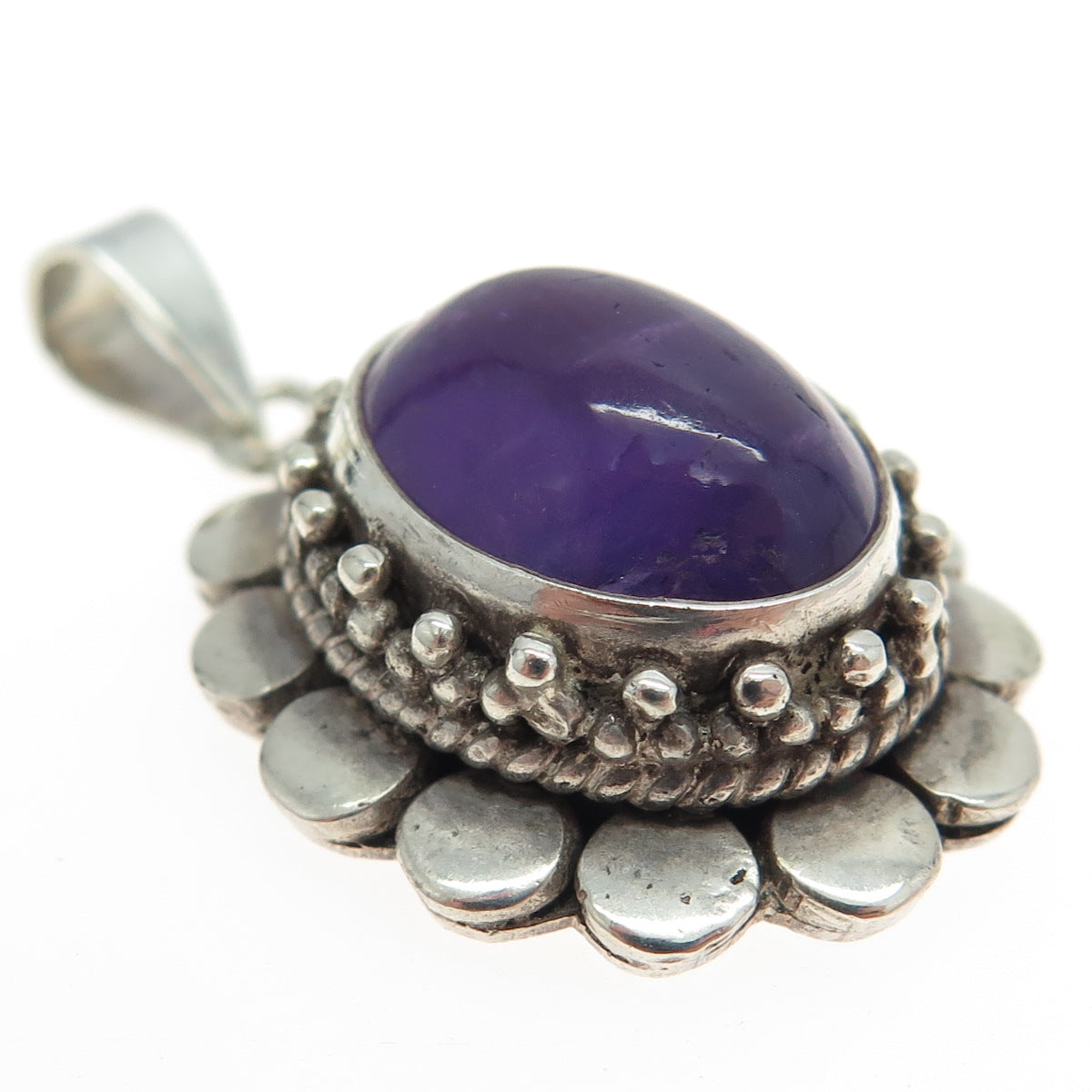 925 Sterling Silver Vintage Real Amethyst Gemstone Pendant