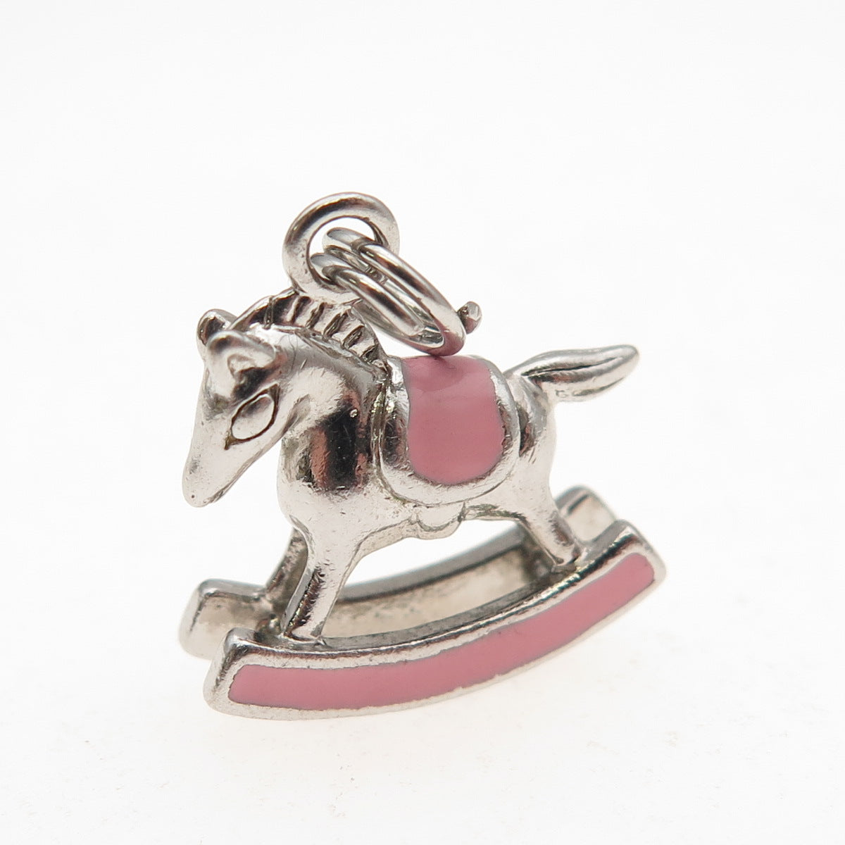 Ross Simons 925 Sterling Silver Pink Enamel Rocking Horse 3D Charm Pendant