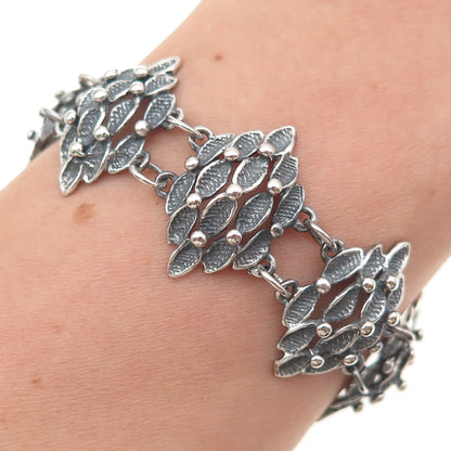 925 Sterling Silver Vintage Modernist Dragon Skin Panel Link Bracelet 7.75"