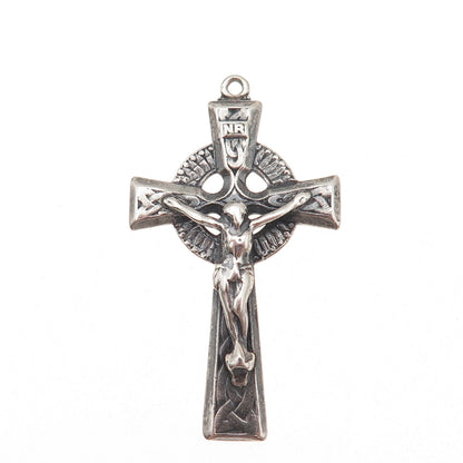 925 Sterling Silver Vintage Crucifix Cross Religious Oxidized Charm Pendant