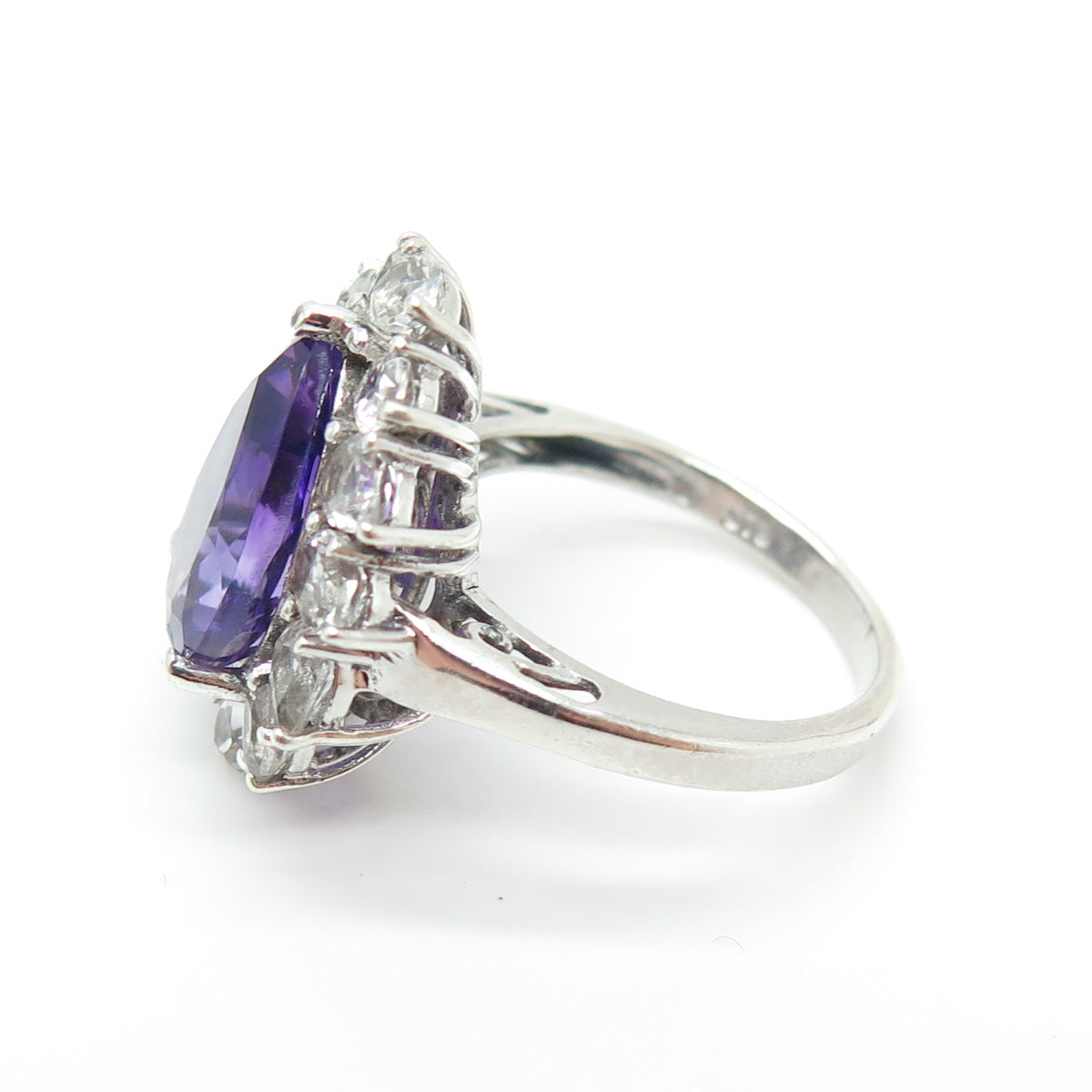 CHUCK CLEMENCY 925 Sterling Silver White Topaz & Amethyst Gem Ring Size 7.25