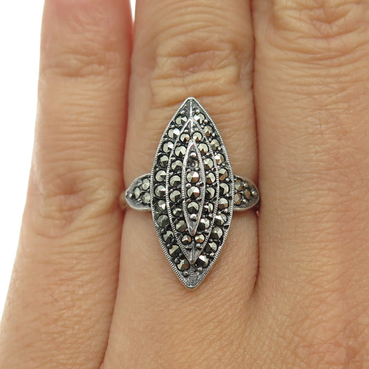925 Sterling Silver Vintage Real Marcasite Gemstone Ring Size 6