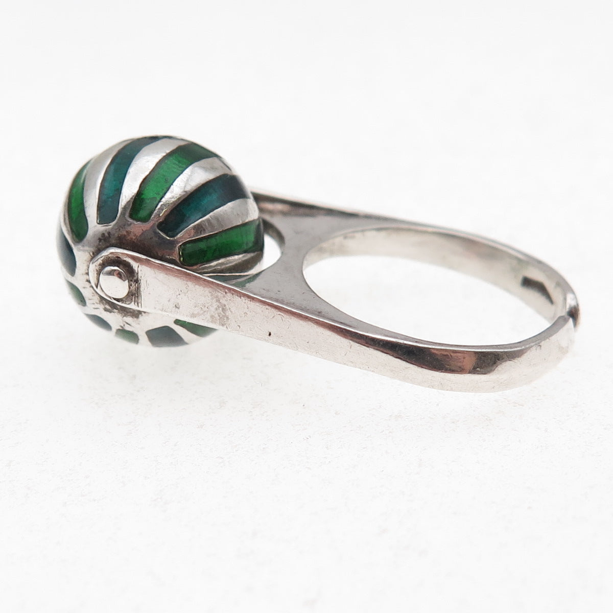 925 Sterling Silver Vintage Italy Enamel Modernist Ball Adjustable Ring Size 6