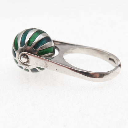925 Sterling Silver Vintage Italy Enamel Modernist Ball Adjustable Ring Size 6