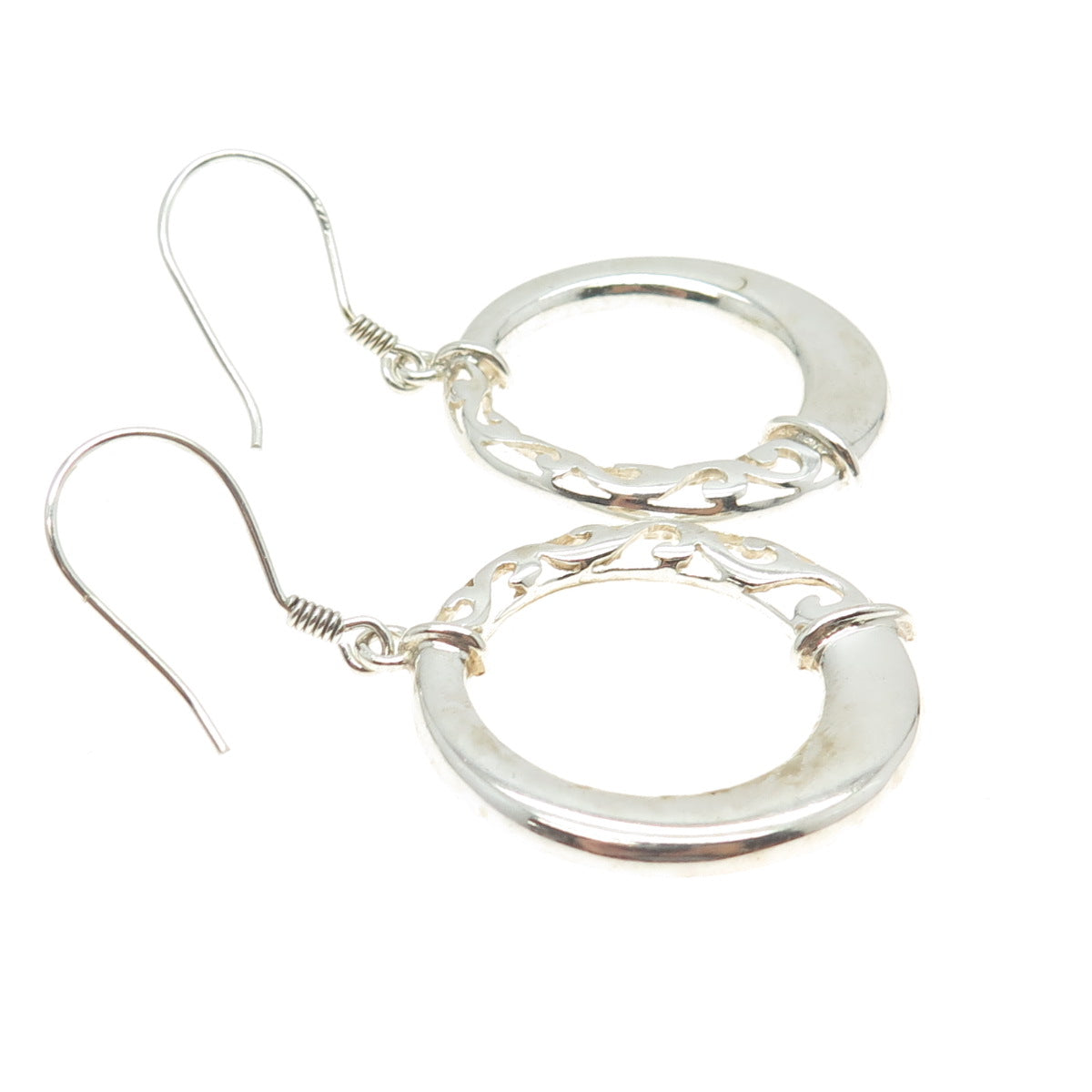 925 Sterling Silver Vintage Circle Dangling Hook Earrings